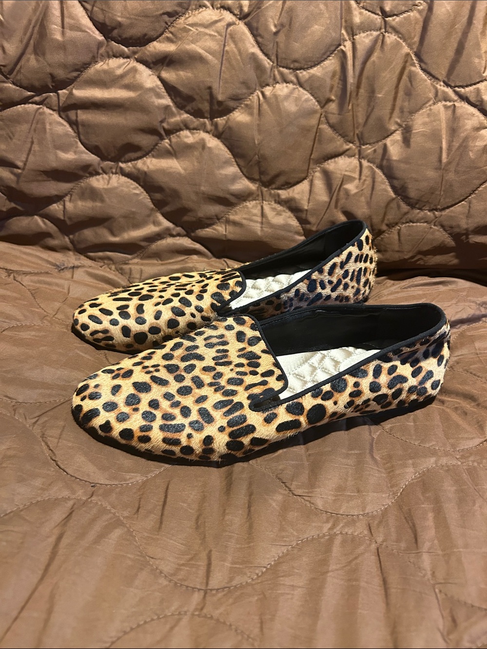 Birdies Leopard-Print Slip-On Flats in Tan and Black